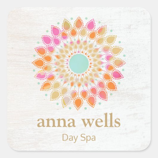 チャクラロータスフラワーマンダラスクエアステッカー スクエアシール (正面)