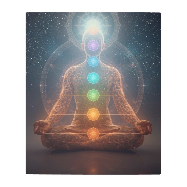 チャクラ鮮やかエネルギーメディテータデジタルアートプリント メタルプリント (正面)