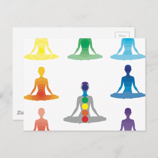 チャクラ7色 オーラ チャー prana ヨギ ヨガ ロータス ポストカード (正面/裏面)