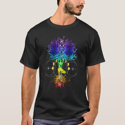 チャクラ ツリー オブ ライフ 月の満ち欠け ハタ Tシャツ (正面)