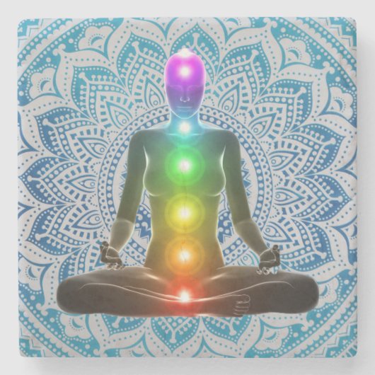 チャクラ、マンダラ、スピリチュアル大理石コースター ストーンコースター (正面)