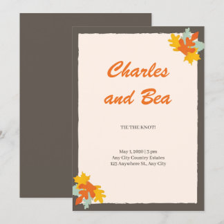 チャコールとベージュのポートレート花柄ボーダー 招待状