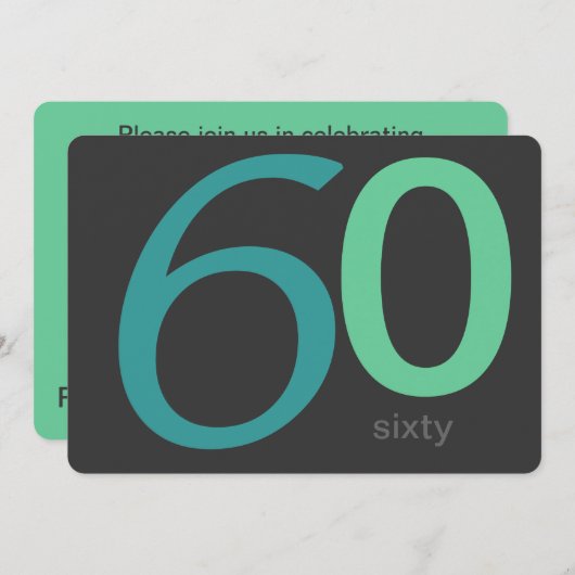 チャコールアンドブルーカスタム誕生日第60招待状 招待状 (正面/裏面)