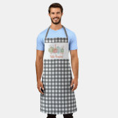 チャコールギンガムチェック"ハローパンプキン"秋 エプロン (着用した状態)