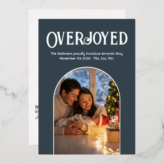 チャコールクリスマスベイビー 誕生発表写真 箔シーズンカード (正面/裏面)