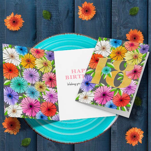 チャコールグレパーソナライズされたー18番目の誕生日フローラ カード