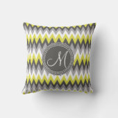 チャコールグレーおよび黄色シェブロン クッション (裏面)