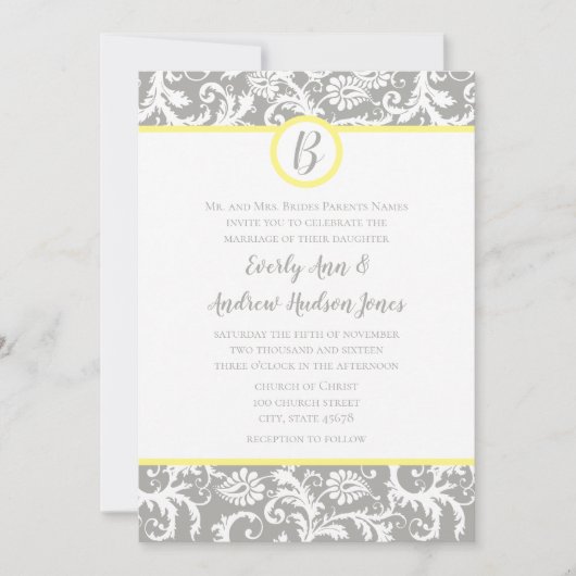 チャコールグレーとイエローの結婚式招待状 招待状 (正面)