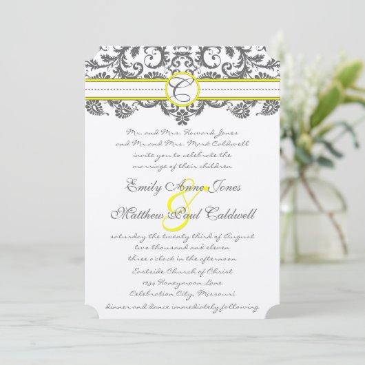 チャコールグレーとイエローの結婚式招待状 招待状 (スタンド正面)