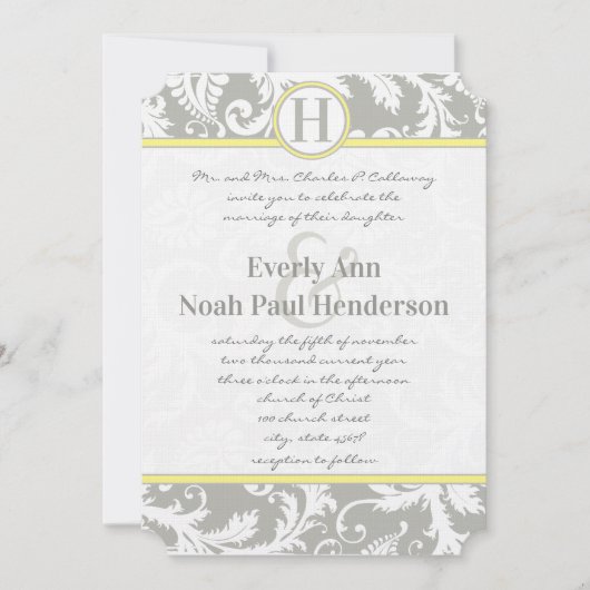 チャコールグレーとイエローの結婚式招待状 招待状 (正面)