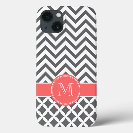 チャコールグレーとコーラルシェブロンモノグラム Case-Mate iPhoneケース (裏面)