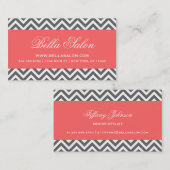 チャコールグレーとコーラルモダンシェブロンストライプ 名刺 (正面/裏面)