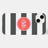 チャコールグレーとコーラルワイドストライプモノグラム Case-Mate iPhoneケース (裏面 (横))