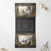 チャコールグレーとゴールドの5枚のホリデー写真 三つ折りクリスマスカード (内部)