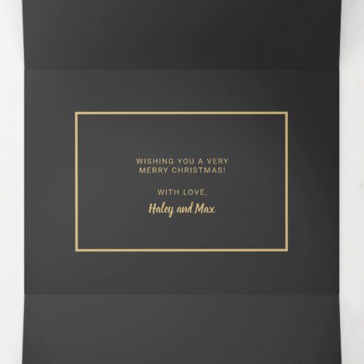 チャコールグレーとゴールドの5枚のホリデー写真 三つ折りクリスマスカード (内部中)