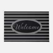 チャコールグレーとブラックストライプ ドアマット (正面)