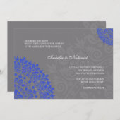 チャコールグレーとブルーダマスクウェディング招待状 招待状 (正面/裏面)