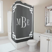 チャコールグレーとホワイトギリシャ鍵 |モノグラムの | シャワーカーテン (インサイチュ)