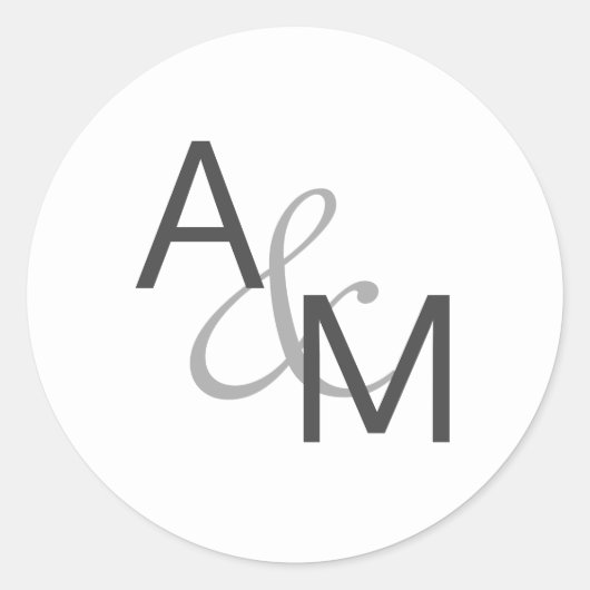 チャコールグレーとホワイトモノグラム封筒用シール ラウンドシール (正面)