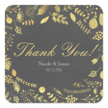 チャコールグレーと金ゴールドフローラ結婚式用シール