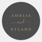 チャコールグレーと金ゴールド結婚の封筒用シール ラウンドシール (正面)