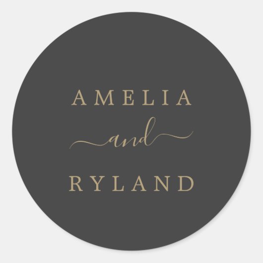 チャコールグレーと金ゴールド結婚の封筒用シール ラウンドシール (正面)
