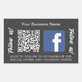 チャコールグレーのビジネス名qrコードFacebook 長方形シール (正面)