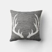チャコールグレーのヘリンボン及び白いシカの(雄ジカの)枝角 クッション (裏面)