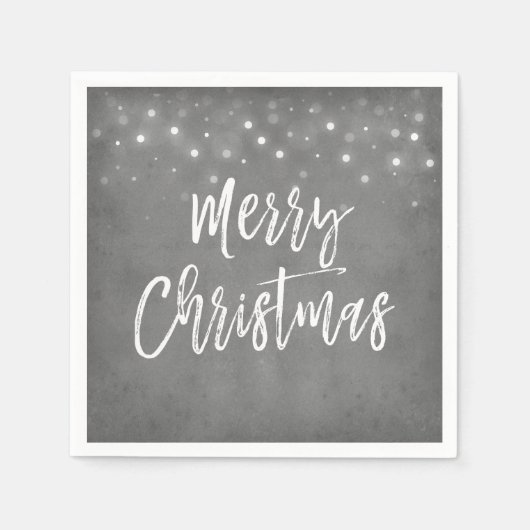 チャコールグレーまたはシルバークリスマススクリプトホリデー スタンダードカクテルナプキン (正面)