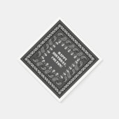 チャコールグレーウエスタンバンダナプリント誕生日パーティー スタンダードカクテルナプキン (角)