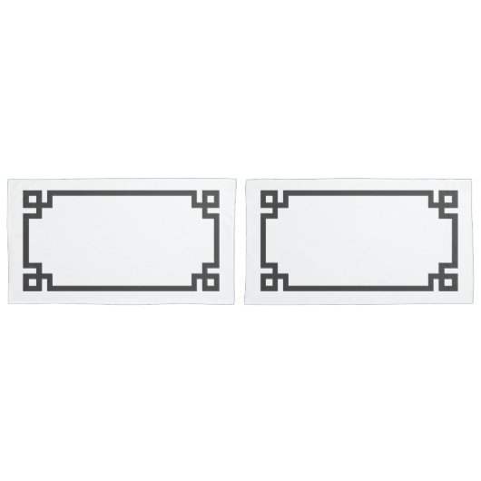 チャコールグレーギリシャ鍵縁どキングサイズ 枕カバー (正面-セット)