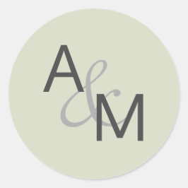 チャコールグレーセージ緑モノグラム封筒用シール ラウンドシール