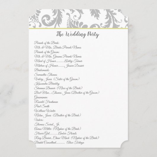 チャコールグレーダマスクイエロートリム結婚式 プログラム (裏面)