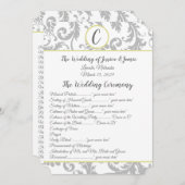 チャコールグレーダマスクイエロートリム結婚式 プログラム (正面/裏面)