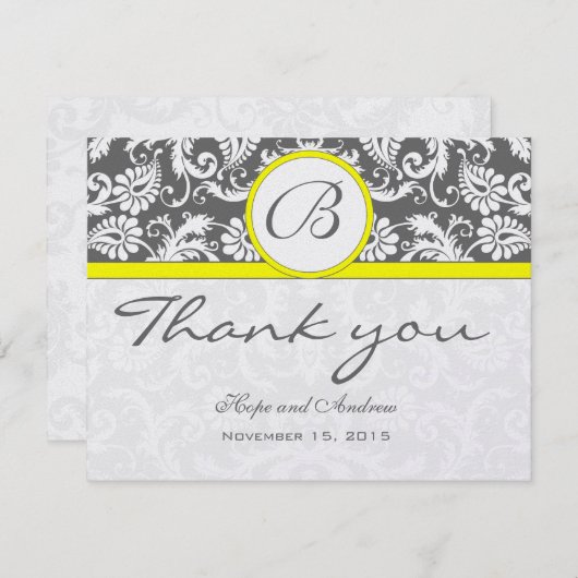 チャコールグレーダマスクイエロ結婚ーのサンキューカード サンキューカード (正面/裏面)