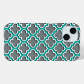 チャコールグレーティール(緑がかった色)ホワイトモロッコクローバー#5DS Case-Mate iPhoneケース (裏面 (横))
