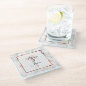 チャコールグレーバラ金ゴールドパームツリーマ結婚ーブルズ ガラスコースター (アングル)