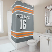 チャコールグレーパンプキンオレンジストライプ色スポーツジャージー シャワーカーテン (インサイチュ)