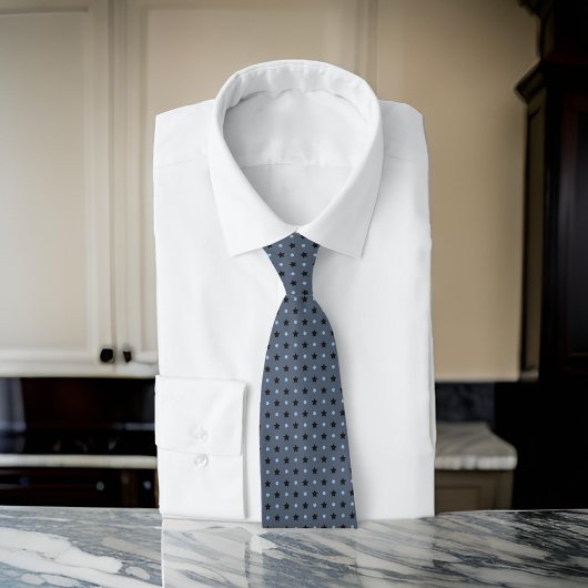 チャコールグレーブラックスターブルードットクラッシーミニマルリー ネクタイ