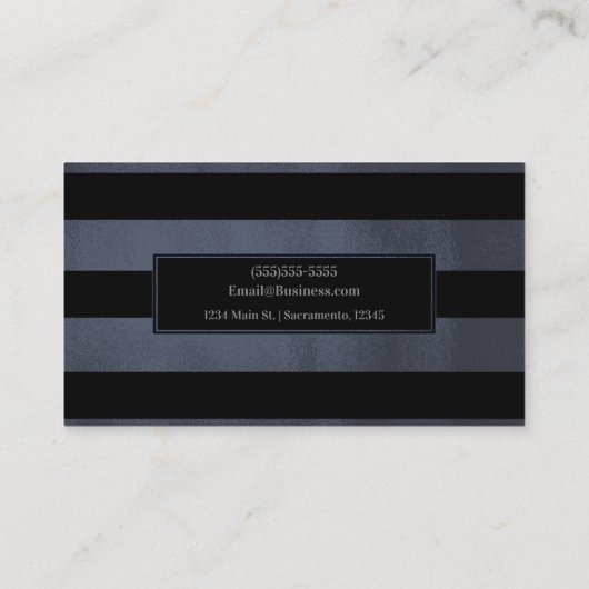 チャコールグレーブルーブラックストライプシックラモダンーム 名刺 (裏面)