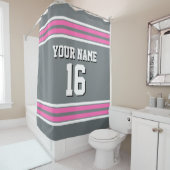 チャコールグレーホットピンクホワイトストライプスポーツジャージー シャワーカーテン (インサイチュ)