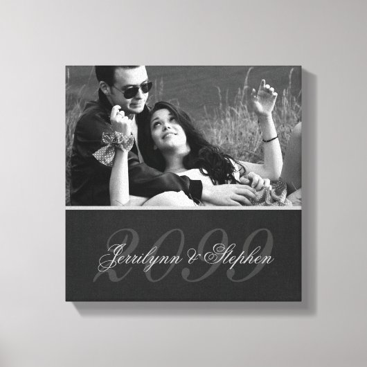 チャコールグレーマット記念日の名前SQUARE写真 キャンバスプリント (正面)