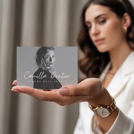 チャコールグレーモダンスクリプトラグジュアリー実在エテート 名刺