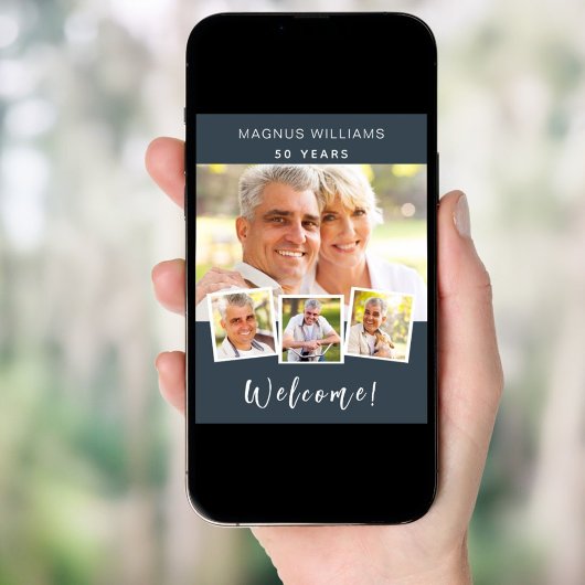 チャコールグレー写真コラージュ誕生日パーティーへようこそ ポスター