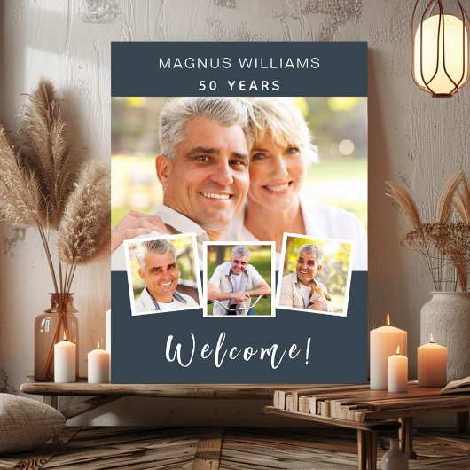 チャコールグレー写真コラージュ誕生日パーティーへようこそ ポスター