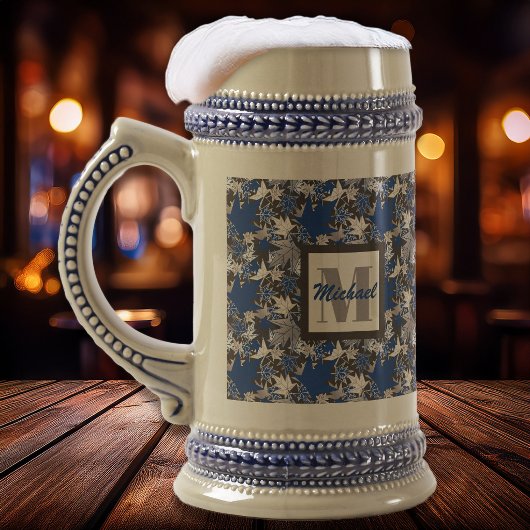 チャコールグレー背景の青いカエルの葉 ビールジョッキ