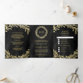チャコールグレー金ゴールドリーフの枝すべて結婚の 三つ折り招待状 (内部)