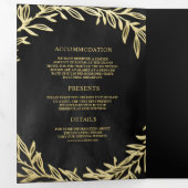 チャコールグレー金ゴールドリーフの枝すべて結婚の 三つ折り招待状 (内部最初)