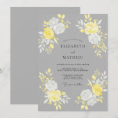 チャコールグレー+イエローバラの結婚式 招待状 (正面/裏面)