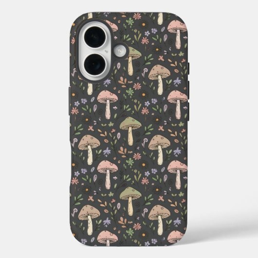 チャコールグレー+キノコのシームレスパターン+ミニマリスト Case-Mate iPhoneケース (裏面)